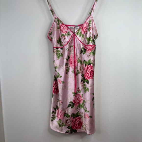 VTG Y2K Adonna Satin Babydoll Slip Dress L Rose Floral  Nightgown Coquette Fairy - Picture 8 of 8